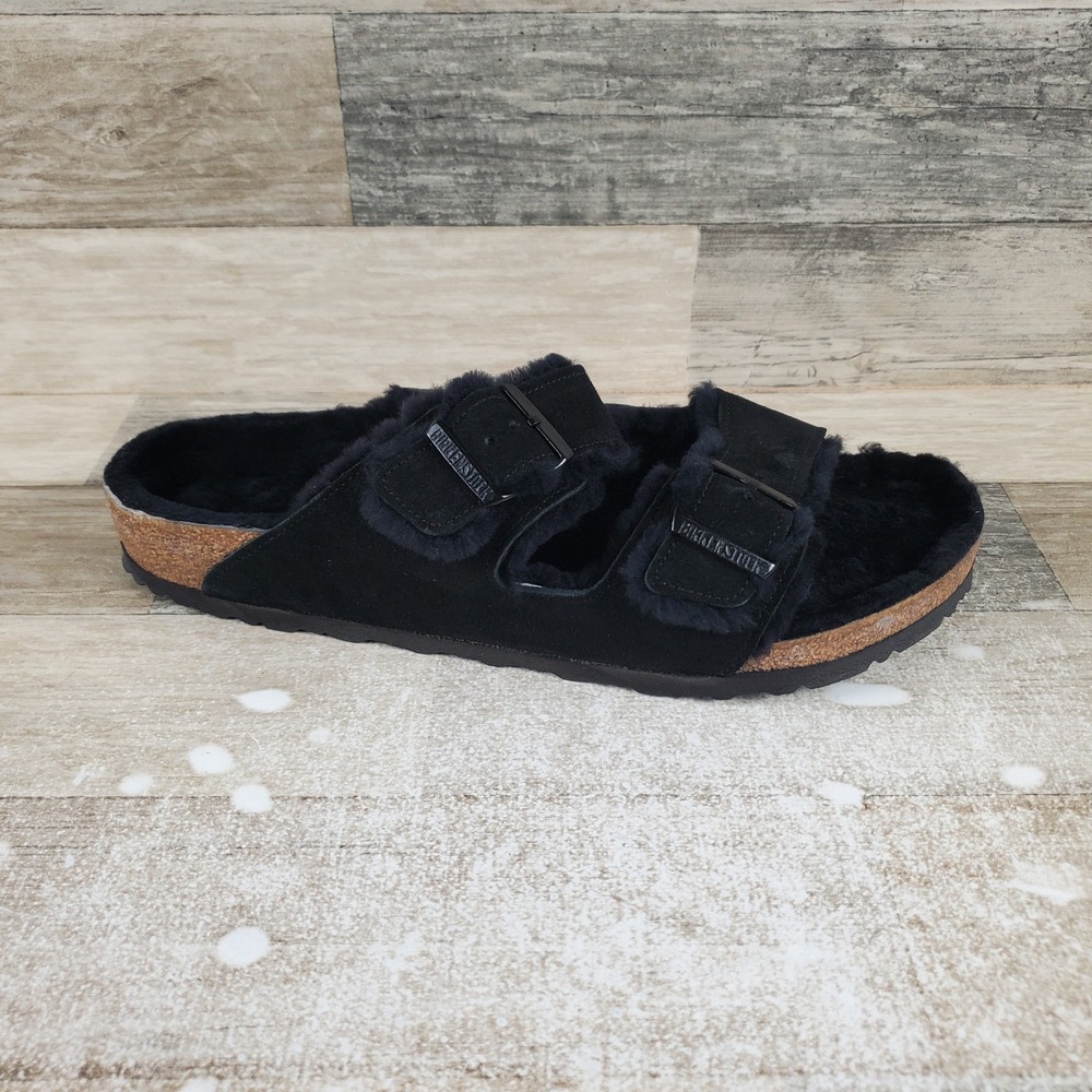 Birkenstock Arizona Shearling Black Sandals Mens Sz 13 Lined Slides NEW NWOB